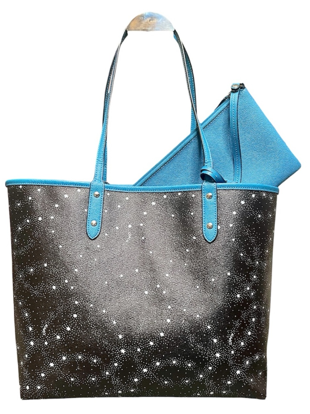 Coach Galaxy Black Star Print & Blue Reversible City Tote w/ Removable Zip Pouch - Picture 2 of 10